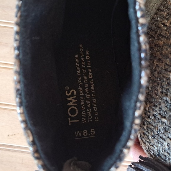 Toms Leila Gray Silver Metallic Tweed 8.5 W Short Gray Wool Chunky Heel Boots - Picture 5 of 10